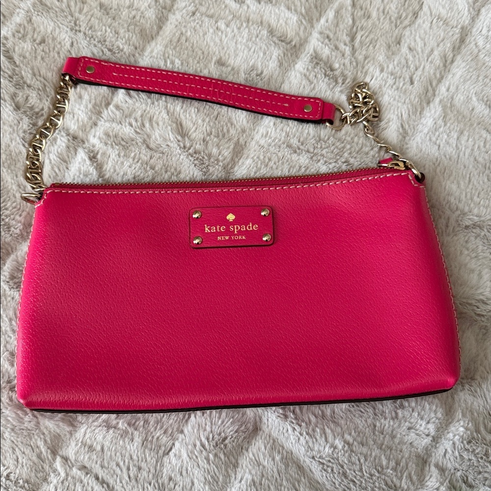 Kate Spade Clutch in Bold Pink with Gold Chain and Hardwear